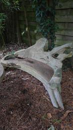 Unieke houten tuinbank met tafel, Tuin en Terras, Ophalen, Gebruikt, Hout