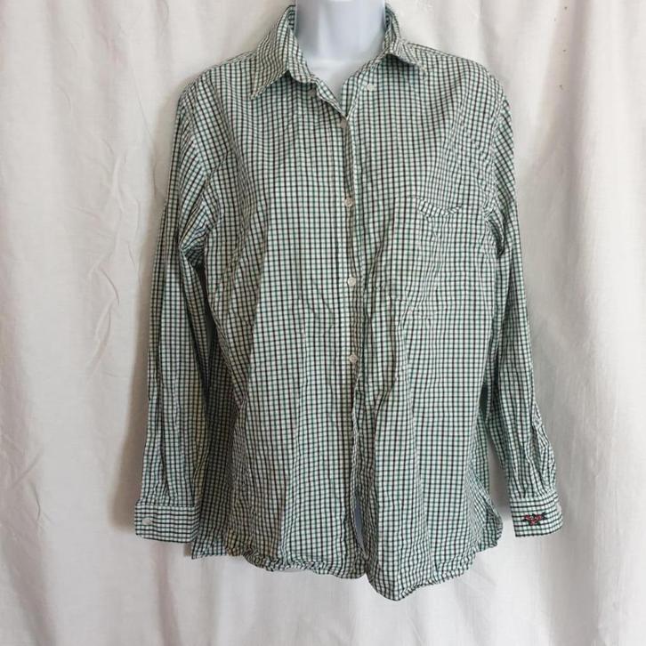 Leuke groen wit geruite blouse. Mt 46. Merk Benetton, Kleding | Dames, Blouses en Tunieken, Zo goed als nieuw, Maat 46/48 (XL) of groter