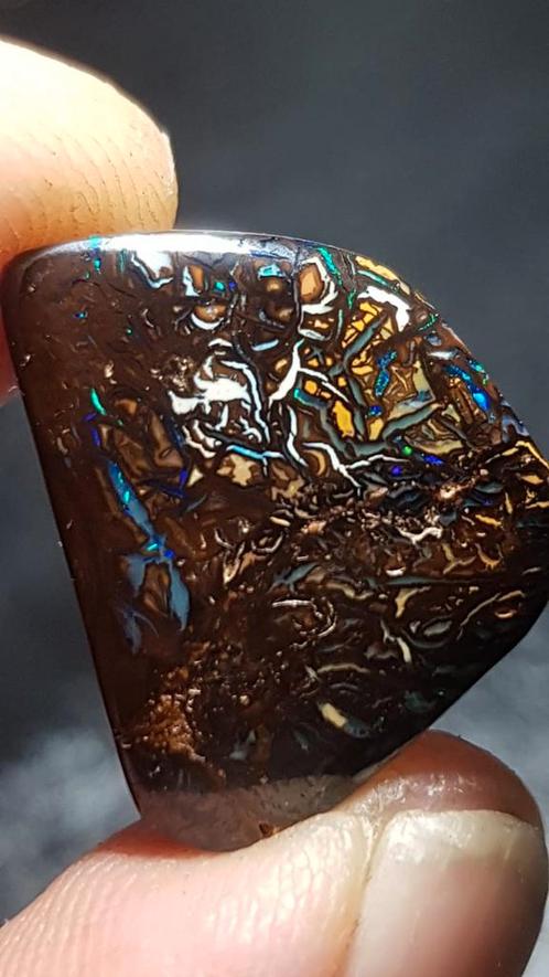 Boulder opaal, dark base. Koroit Australië, Verzamelen, Mineralen en Fossielen, Mineraal, Ophalen of Verzenden