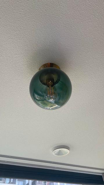 Blauwe Glazen Plafondlamp + Hanglamp Set beschikbaar voor biedingen