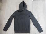 Donkergrijze hoodie sweater met zwarte rubber tekst print S, Ophalen of Verzenden, Zo goed als nieuw, Maat 46 (S) of kleiner, Grijs