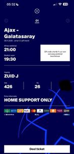 Ajax - Galatasaray, Tickets en Kaartjes, Losse kaart, Eén persoon, Januari, Europa of Champions League