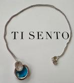 Ti Sento ketting met blauwe facetsteen strass hanger, Verzenden, Zo goed als nieuw, Blauw, Zilver