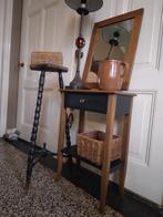 Brocante houten tafel met lade eiken zwart gang sidetable, Huis en Inrichting, Tafels | Bijzettafels, Minder dan 55 cm, Ophalen of Verzenden