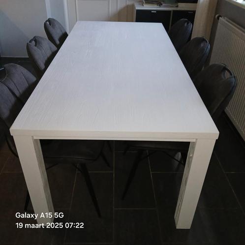 Wit houten eettafel 220 cm lang, Huis en Inrichting, Tafels | Eettafels, Zo goed als nieuw, 50 tot 100 cm, 200 cm of meer, Vijf personen of meer