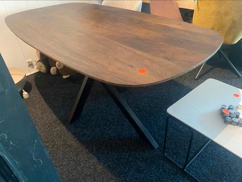 Tafel noten hout deens ovaal 200x100 stalen matrix poot, Huis en Inrichting, Tafels | Eettafels, Nieuw, 100 tot 150 cm, 200 cm of meer