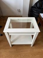 Glass and wood side table, Huis en Inrichting, Tafels | Sidetables, Ophalen, Gebruikt, 50 tot 100 cm, Glas