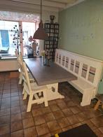 Eethoek tafel, 3 stoelen en een kerkbank, Huis en Inrichting, Ophalen, Gebruikt, Rechthoekig, 50 tot 100 cm