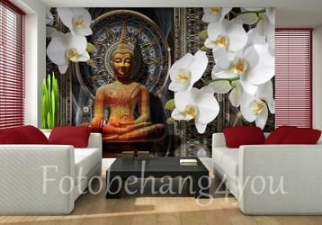 Buddha beeld met orchidee fotobehang, boeddha behang beschikbaar voor biedingen