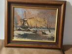 Olieverf hollands winterlandschap molen Toon Willemsen., Antiek en Kunst, Ophalen