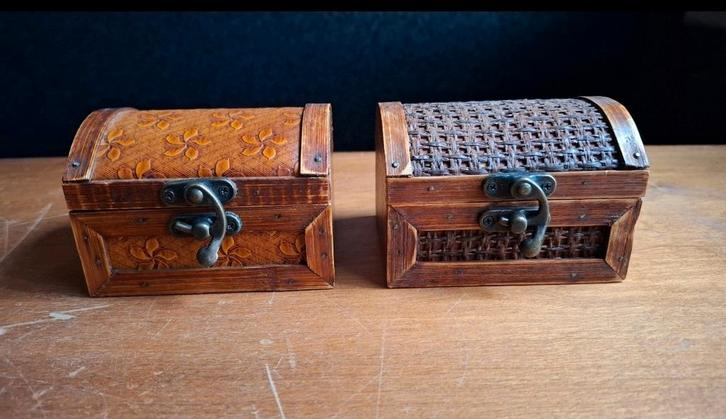 vintage set 2 houten sieraden opbergkistjes juwelendoosjes, Huis en Inrichting, Woonaccessoires | Kisten, Minder dan 50 cm, Minder dan 50 cm