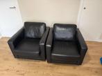 Zwarte leren fauteuils, Huis en Inrichting, Fauteuils, Ophalen, Zo goed als nieuw, 50 tot 75 cm, Leer