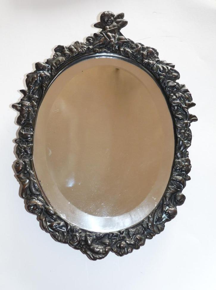 Spiegeltje, vintage met cupido, geslepen glas, lief, Huis en Inrichting, Woonaccessoires | Spiegels, Gebruikt, Minder dan 50 cm