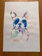 Aquarel : hond - franse buldog, Minder dan 50 cm, Oorspronkelijke maker, Ophalen of Verzenden, Zo goed als nieuw