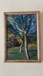Schilderijtje.Bomen, gesigneerd.Mooi ingelijst.. 19x27 cm., Antiek en Kunst, Kunst | Schilderijen | Abstract, Ophalen of Verzenden