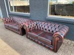 Chesterfield 3.5 + 2 zit bankstel roodbruin GRATIS BEZORGD, Leer, Ophalen of Verzenden