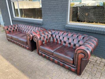 Chesterfield 3.5 + 2 zit bankstel roodbruin GRATIS BEZORGD  beschikbaar voor biedingen