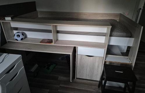 Hoogslaper Tempo Eiken Wit, Huis en Inrichting, Slaapkamer | Bedden, Gebruikt, Eenpersoons, 90 cm, 200 cm, Hout, Wit, Ophalen