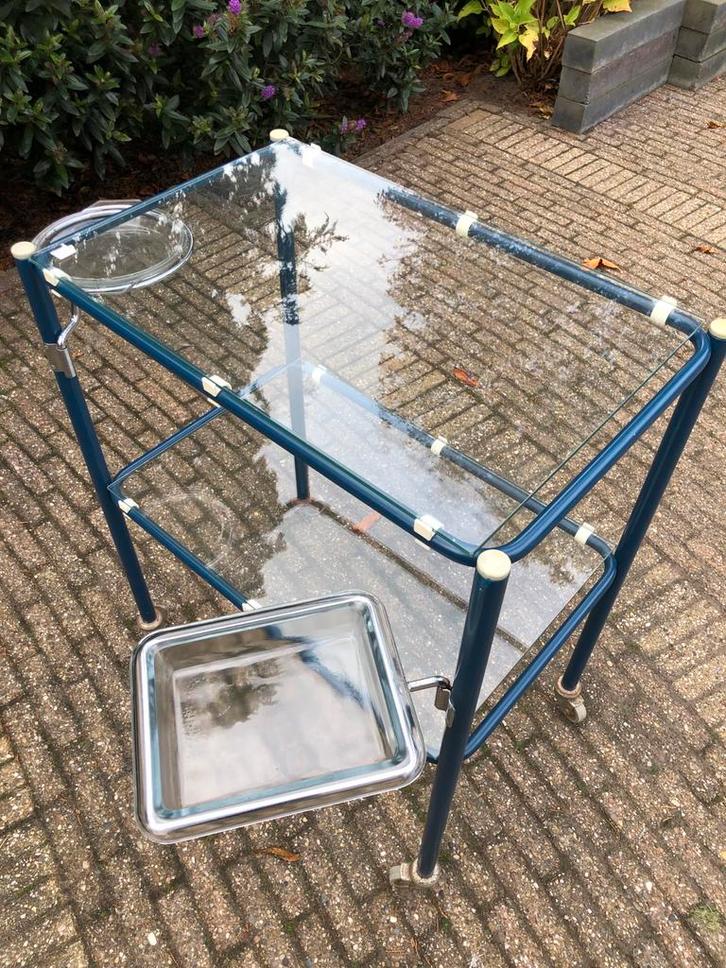 Vintage Serveerwagen met Glas, Huis en Inrichting, Tafels | Bijzettafels, Gebruikt, Rechthoekig, 60 cm of meer, 55 tot 75 cm, Glas