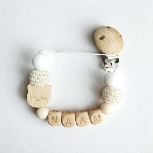 Gepersonaliseerde naam speen koord met houten beertje beige, Kinderen en Baby's, Kraamcadeaus en Geboorteborden, Nieuw, Kraamcadeau