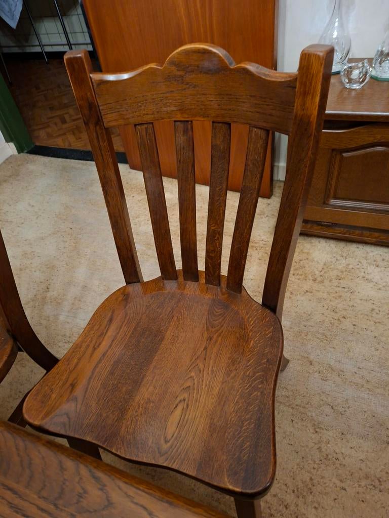 4 eiken houten stoelen, Huis en Inrichting, Stoelen, Ophalen, Bruin, Zo goed als nieuw, Vier