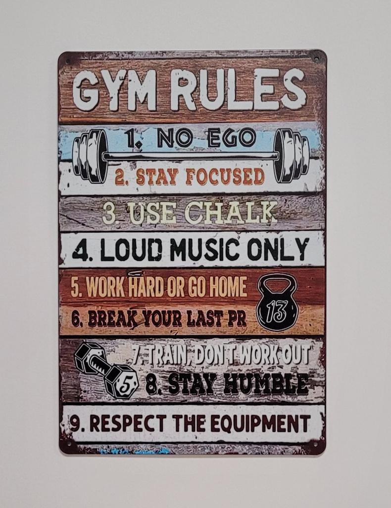 Gym Rules sportschool reclamebord van metaal wandbord deco, Huis en Inrichting, Info@deconoord.nl, Nieuw, Ophalen of Verzenden