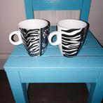 Koffiemokjes zebraprint 2 stuks, Huis en Inrichting, Ophalen, Glas of Glazen, Gebruikt, Overige stijlen