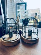 Set van 2 Industriële Tafellampen met Houten Voet, Huis en Inrichting, Lampen | Tafellampen, Ophalen of Verzenden, Zo goed als nieuw