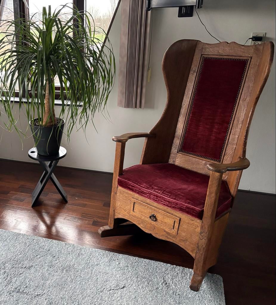 Antieke Eiken Schommelstoel + Lade - 19e Eeuw in goede staat, Antiek en Kunst, Antiek | Meubels | Stoelen en Banken, Ophalen