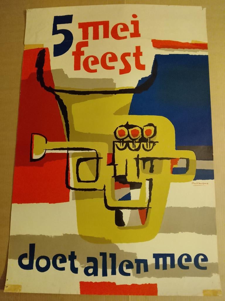 Affiche 5 Mei Feest - 'Doet Allen Mee' - Mart Kempers, Ophalen of Verzenden, A1 t/m A3