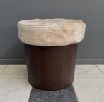 70 jaren Opberg poef in bruin skai met beige pluche deksel, Ophalen, Minder dan 50 cm, Gebruikt, Minder dan 50 cm