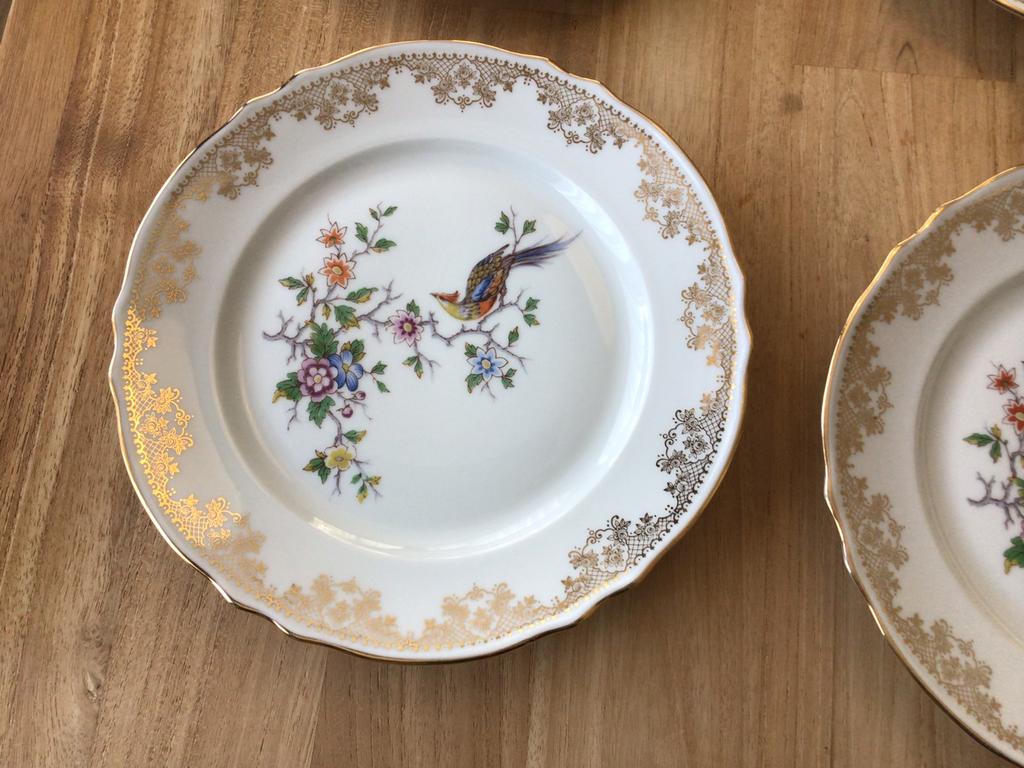 6 Antieke — Limoges France porselein platte borden — 23 cm, Antiek en Kunst, Antiek | Servies compleet, Ophalen of Verzenden