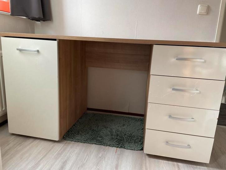 Bureau met kastje en ladenkast - hout/wit, Huis en Inrichting, Bureaus, Gebruikt, Ophalen