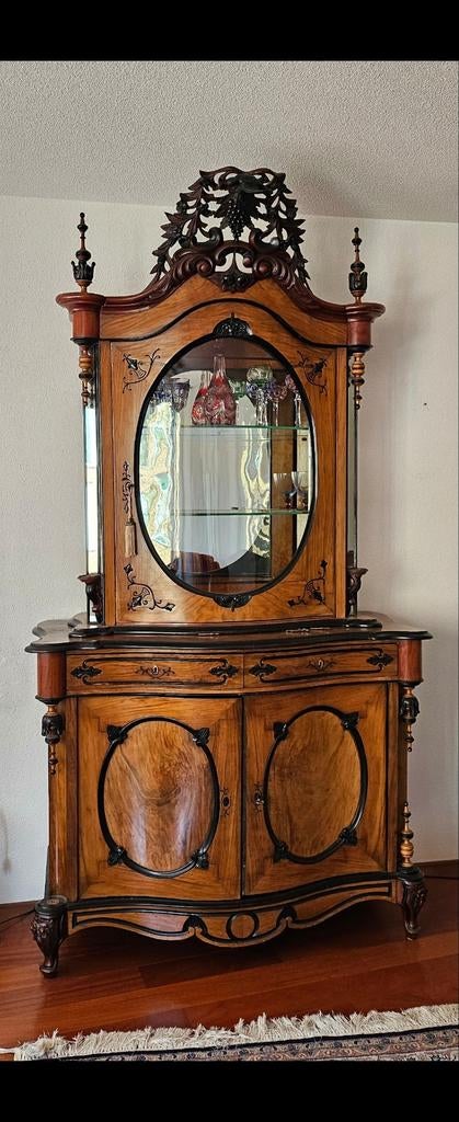 Prachtige Biedermeier Vitrinekast Bonheur Noten, ca. 1850, Ophalen