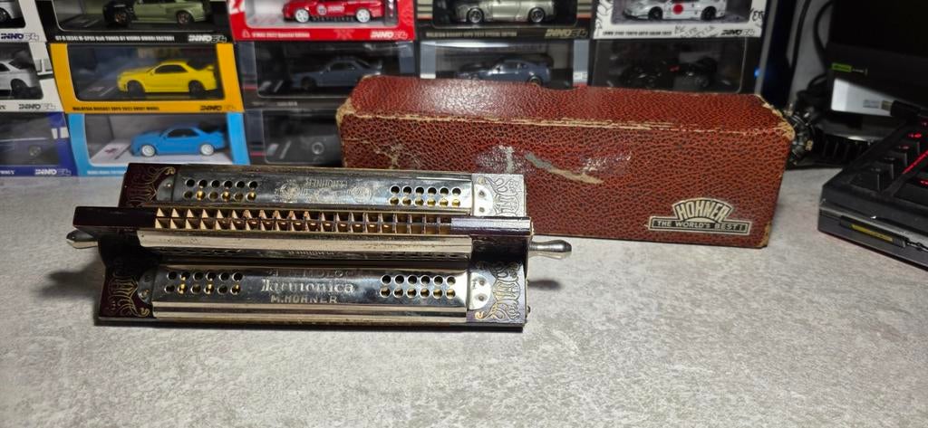 M.hohner 4 sided harmonica tremolo vintage, Ophalen of Verzenden, Gebruikt, C-mondharmonica, Met koffer of doosje