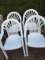 4 witte kunststof tuinstoelen, Tuin en Terras, Ophalen of Verzenden, Gebruikt, Kunststof