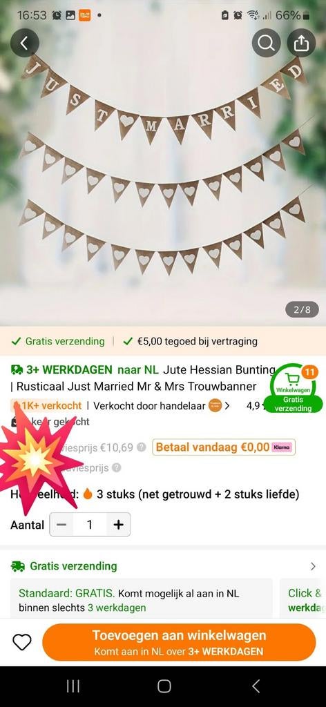 Te koop jutte slinger trouwen, Hobby en Vrije tijd, Feestartikelen, Ophalen of Verzenden, Versiering