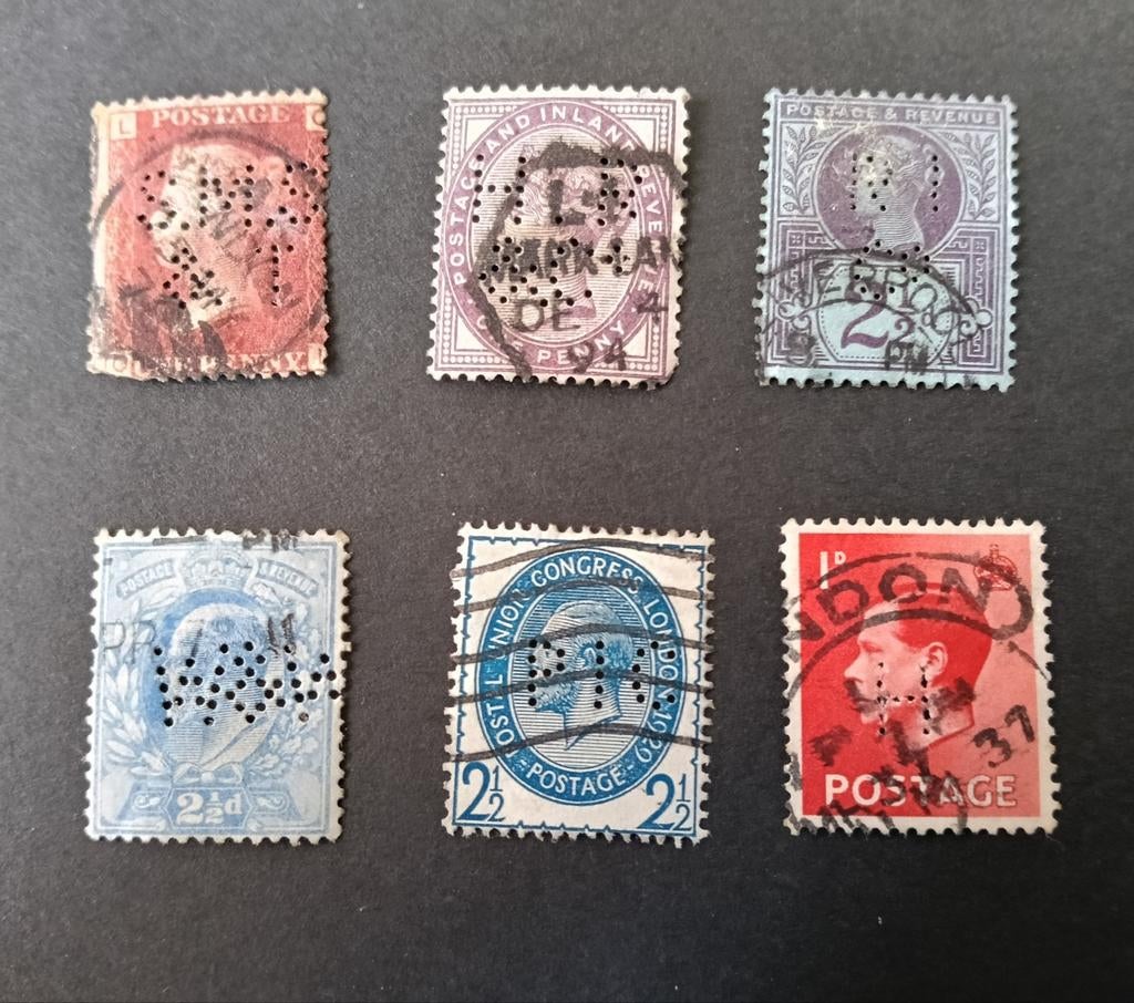 GB perfins, Ophalen of Verzenden, Gestempeld