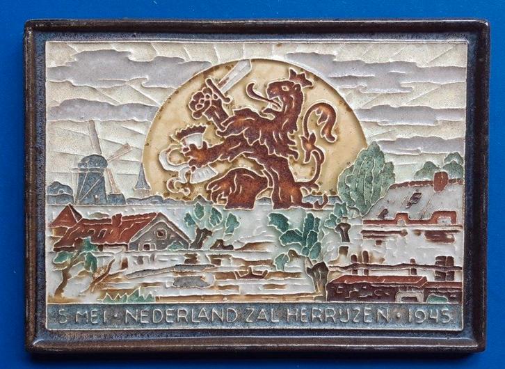 Porceleyne Fles 1945 Nederland zal Herrijzen Cloisonne (11), Antiek en Kunst, Antiek | Wandborden en Tegels, Ophalen of Verzenden