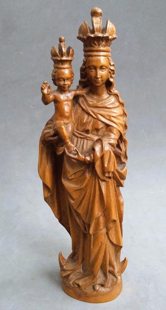 Om 1900-1950 KLEINE Lindenhouten Beeld Madonna op Maansikkel, Antiek en Kunst, Kunst | Beelden en Houtsnijwerken, Ophalen of Verzenden