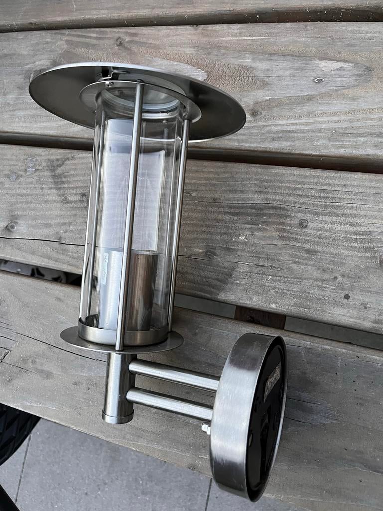 Stijlvolle RVS wandlamp voor buiten, Tuin en Terras, Gebruikt, Minder dan 50 watt, Wandlamp, Ophalen of Verzenden