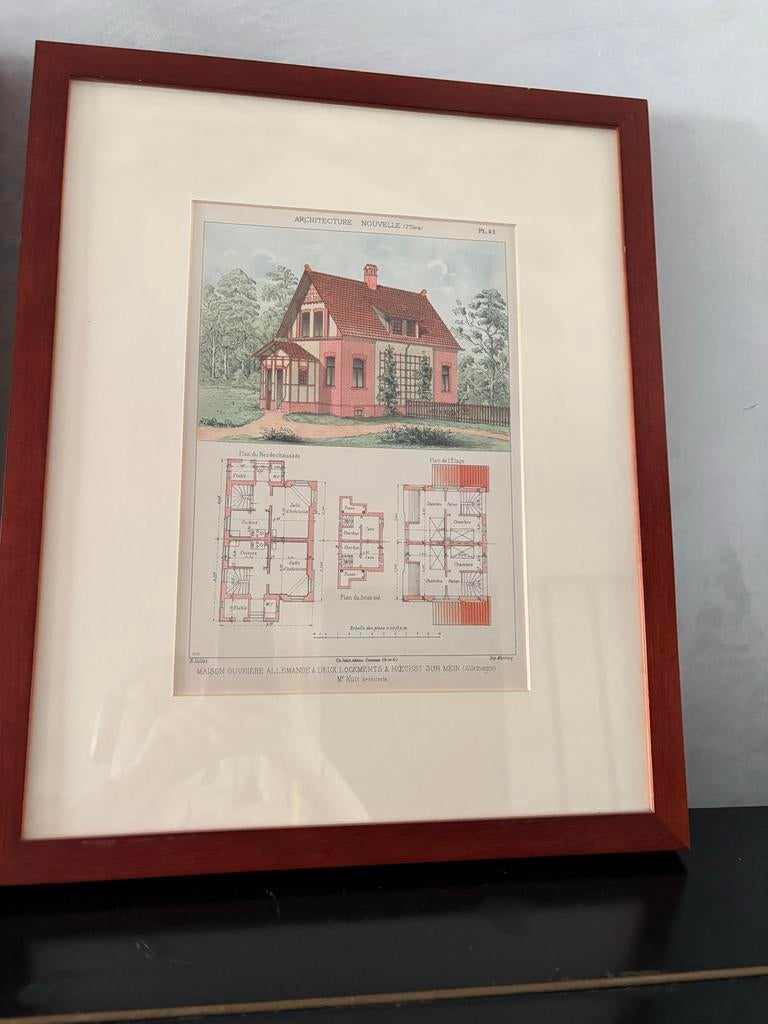 Architecturale Lithografie Plaat 42 “Architecture Nouvelle”, Antiek en Kunst, Ophalen, Ingelijst, 1800 - 1899, Architectuur