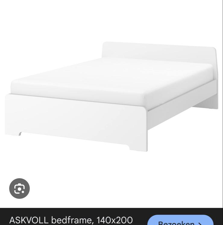 IKEA Askvoll Twijfelaar Bedframe 140x200cm, Ophalen, Gebruikt, Wit, 140 cm