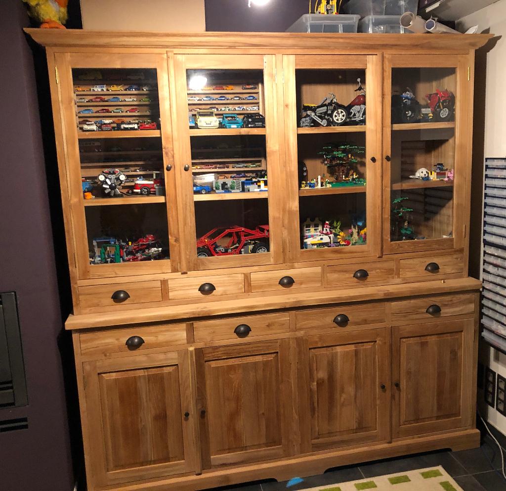 teak vitrinekast, Huis en Inrichting, Kasten | Vitrinekasten, Ophalen, Met deur(en), 200 cm of meer, Teakhout