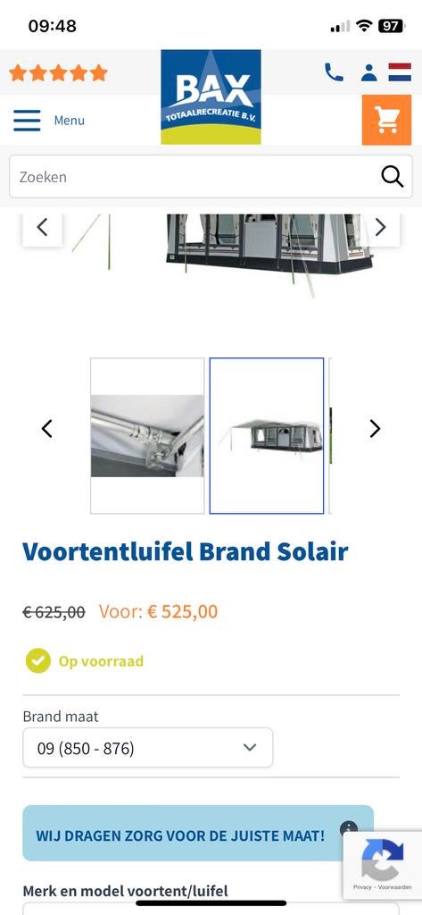Brand Solair voortentluifel - Maat 9 - Nette staat, Caravans en Kamperen, Ophalen of Verzenden, Gebruikt, Brand