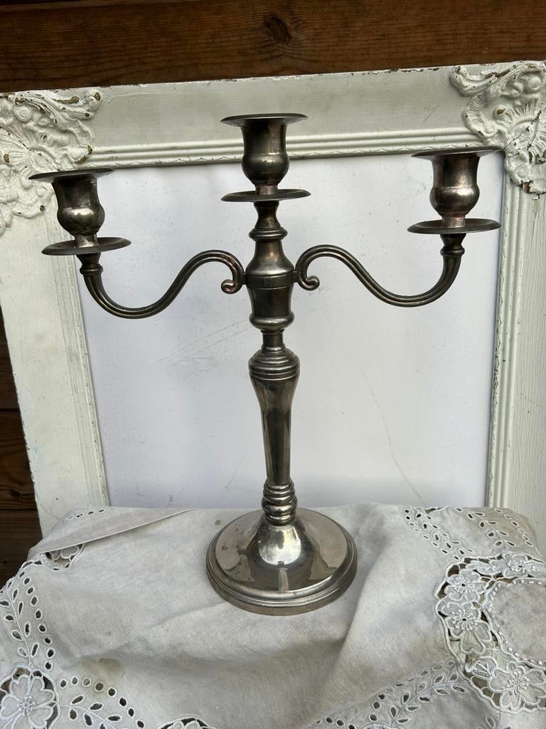 3 Armige kandelaar zilverkleurig, Antiek en Kunst, Antiek | Kandelaars, Ophalen of Verzenden, Zilver