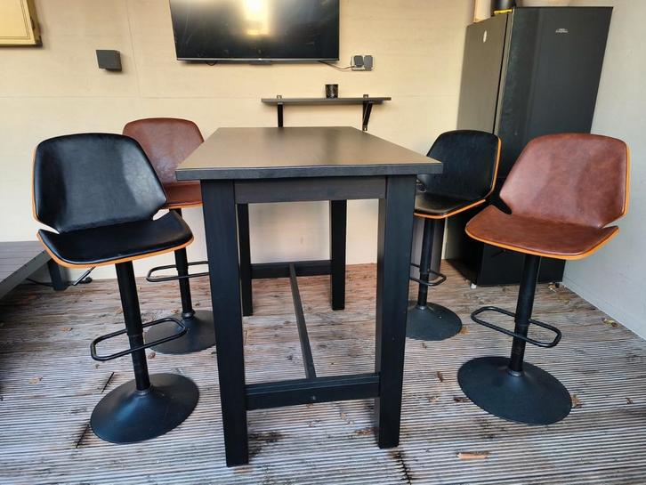 Bartafel set met 4 barkrukken, Huis en Inrichting, Tafels | Statafels, Gebruikt, In hoogte verstelbaar, Ophalen of Verzenden