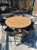 Moderne tuinset met ronde houten tafel en 6 stoelen, Ophalen, Gebruikt, 6 zitplaatsen, Tuinset