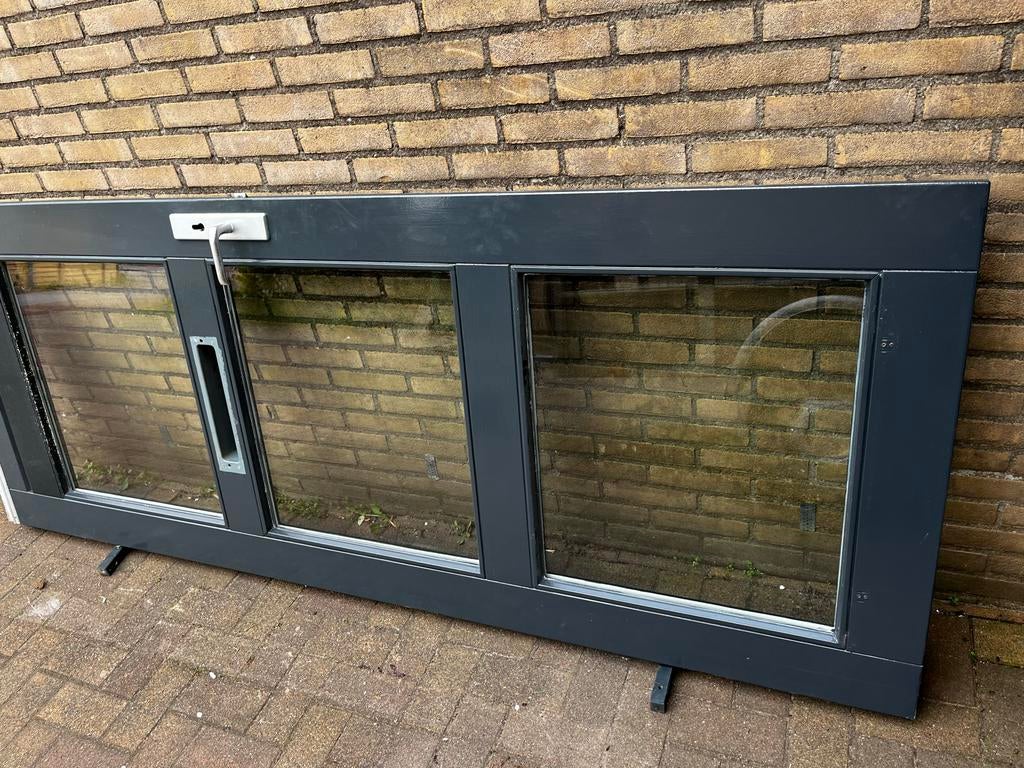Voordeur hardhout buitendeur met glas en drie puntsluiting, Ophalen, Gebruikt, 80 tot 100 cm, 215 cm of meer