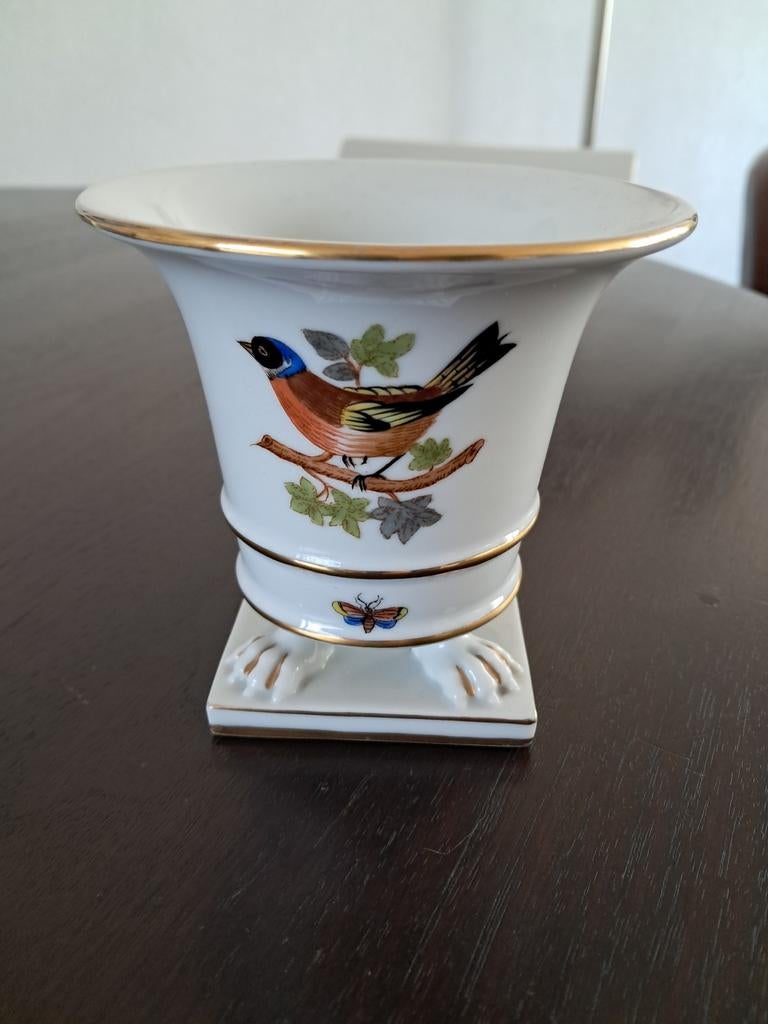Herend Hongarije handgeschilderde vaas met vogel en vlinder, Antiek en Kunst, Ophalen of Verzenden